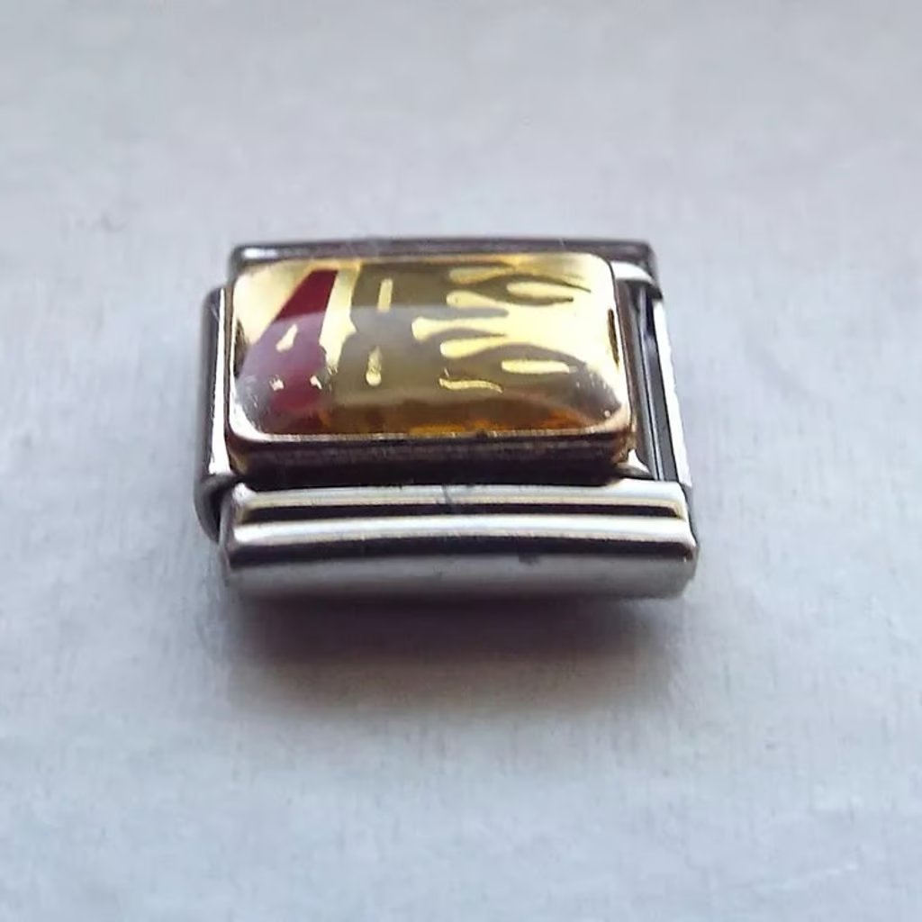 Number 48 And Flames Enamel 9mm Stainless Steel Italian Charm Bracelet Link New